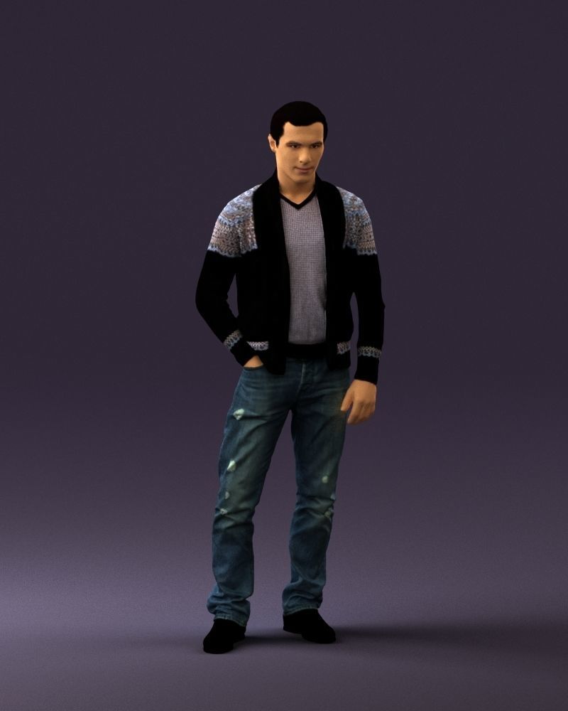 Man in black white long sleeve sweater 0757 3D Print Ready 3D print model_3