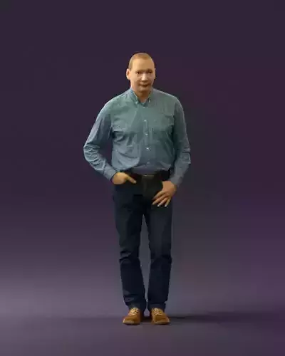 Man in bright blue white tshirt 0766