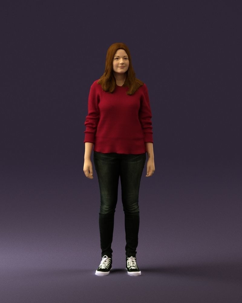 Woman in burgundy sweater 0759 3D model_36