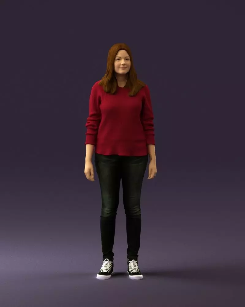 Woman in burgundy sweater 0759 3D model_0