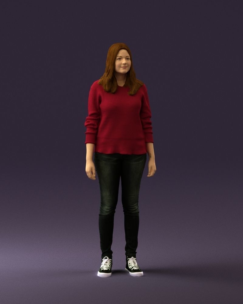Woman in burgundy sweater 0759 3D Print Ready 3D print model_3