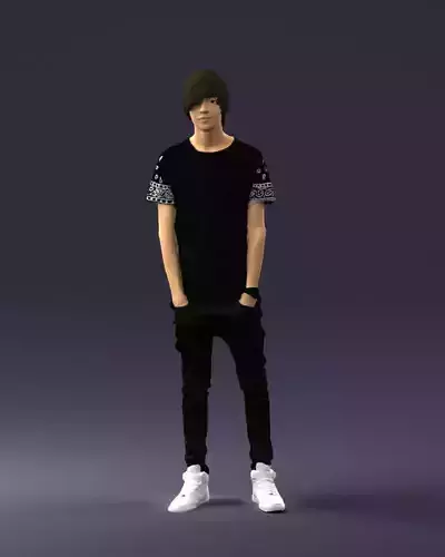 Teenager in black clothes and white sneakers 0208