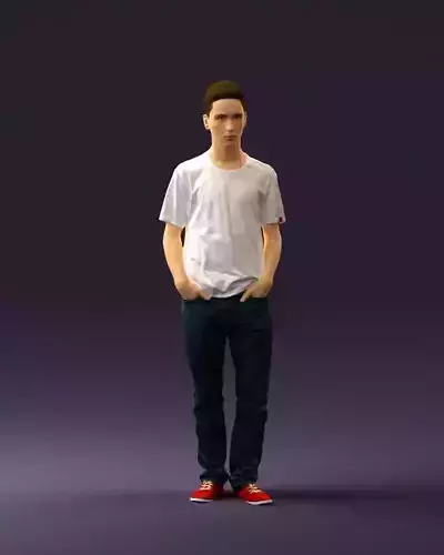 Man in white top blue jeans 0774