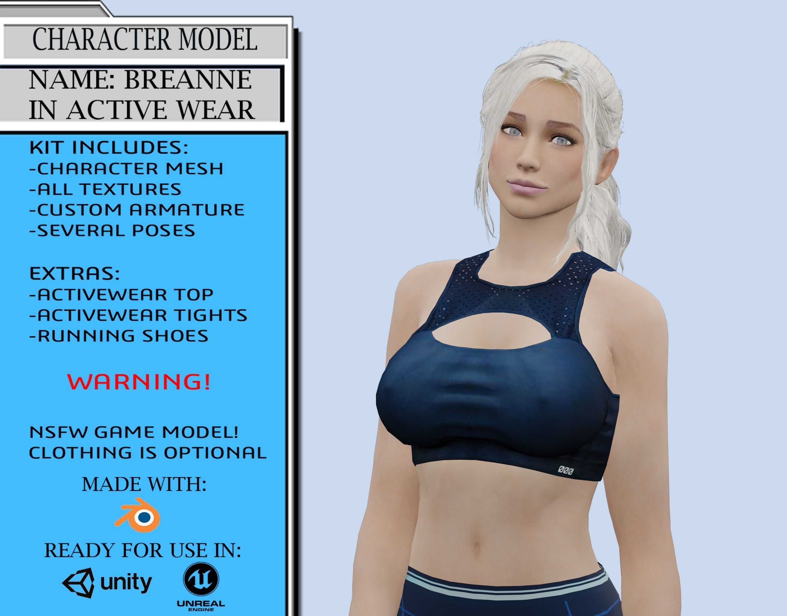 VR PBR FEMALE AVATAR CHARACTER BREANNA 3D MODEL CHEAP PRICE Low-poly 3D model_1