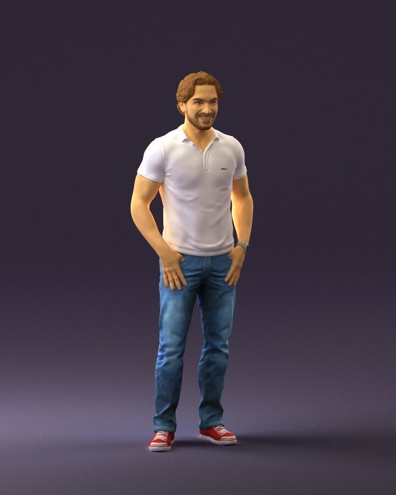 Smiling man in white polo 0790 3D Print Ready 3D print model_5