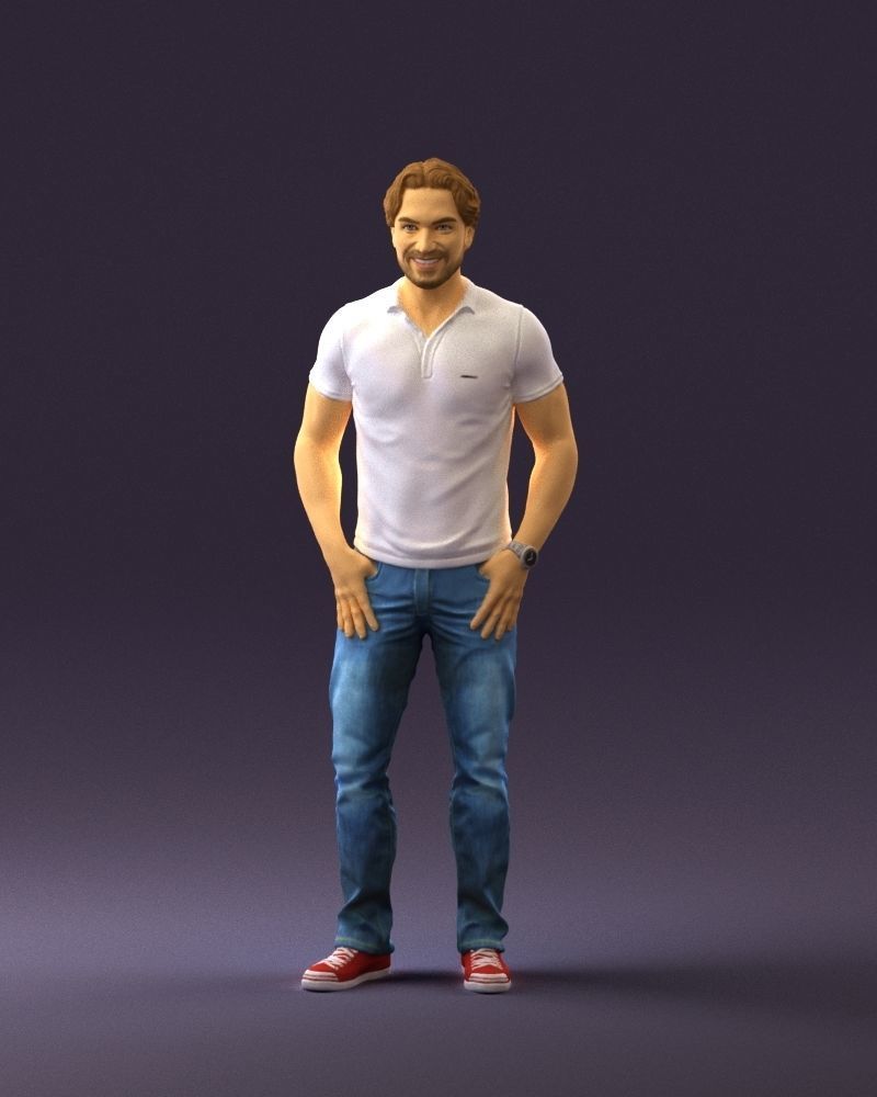 Smiling man in white polo 0790 3D Print Ready 3D print model_1