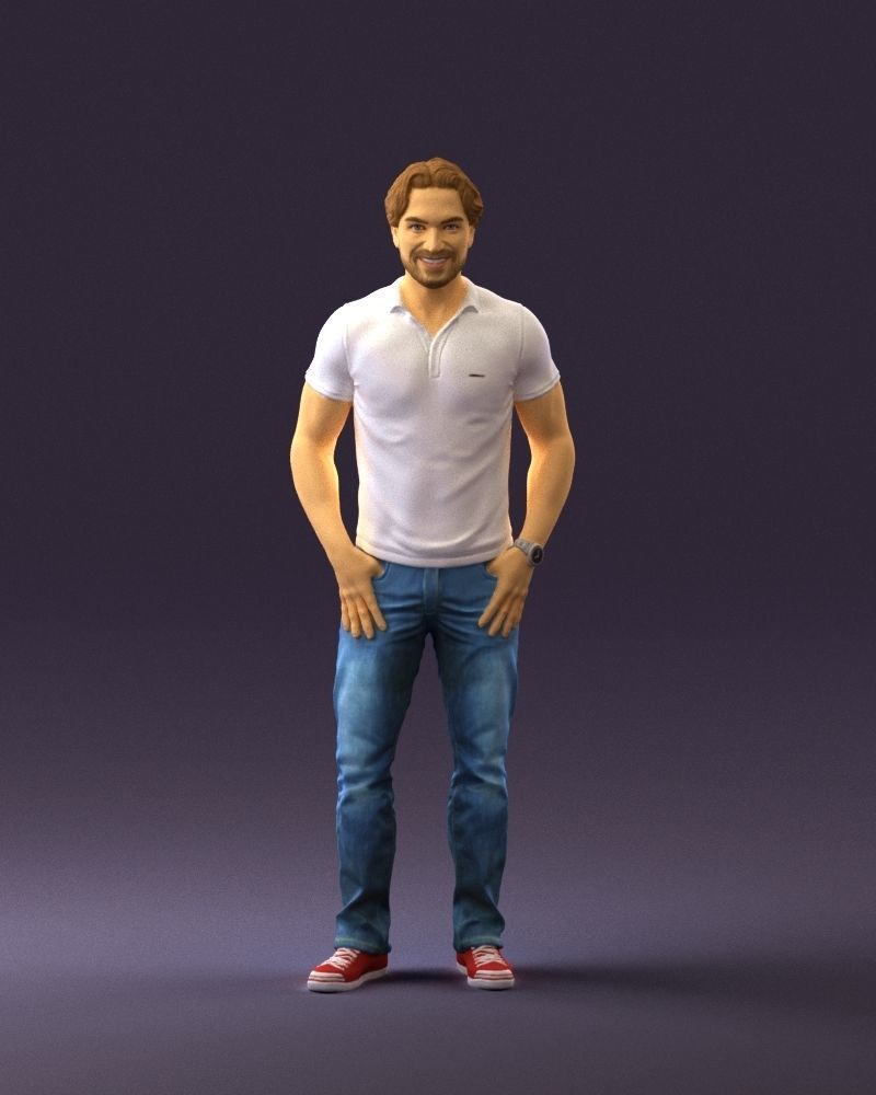 Smiling man in white polo 0790 3D Print Ready 3D print model_3