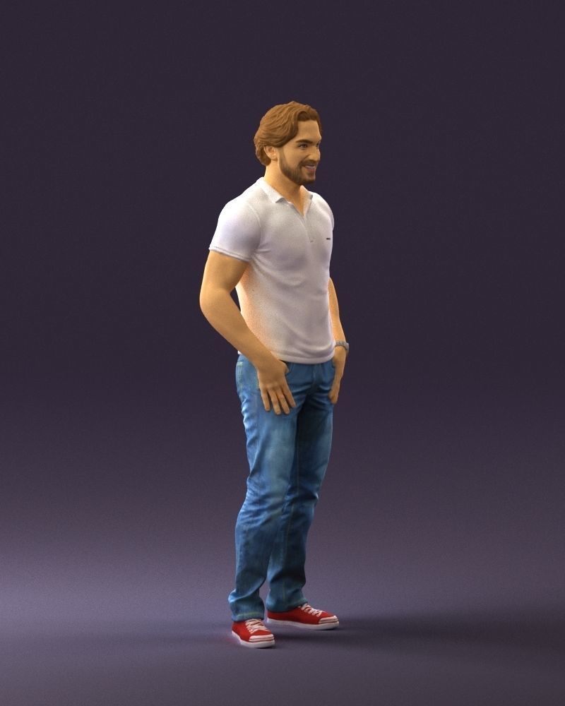 Smiling man in white polo 0790 3D Print Ready 3D print model_7