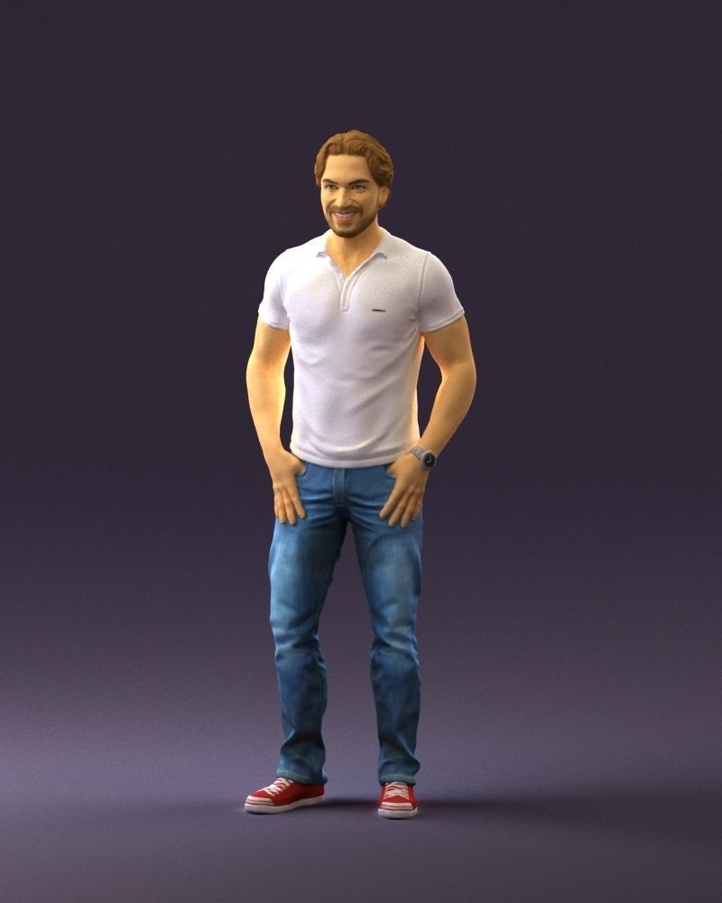 Smiling man in white polo 0790 3D Print Ready 3D print model_23