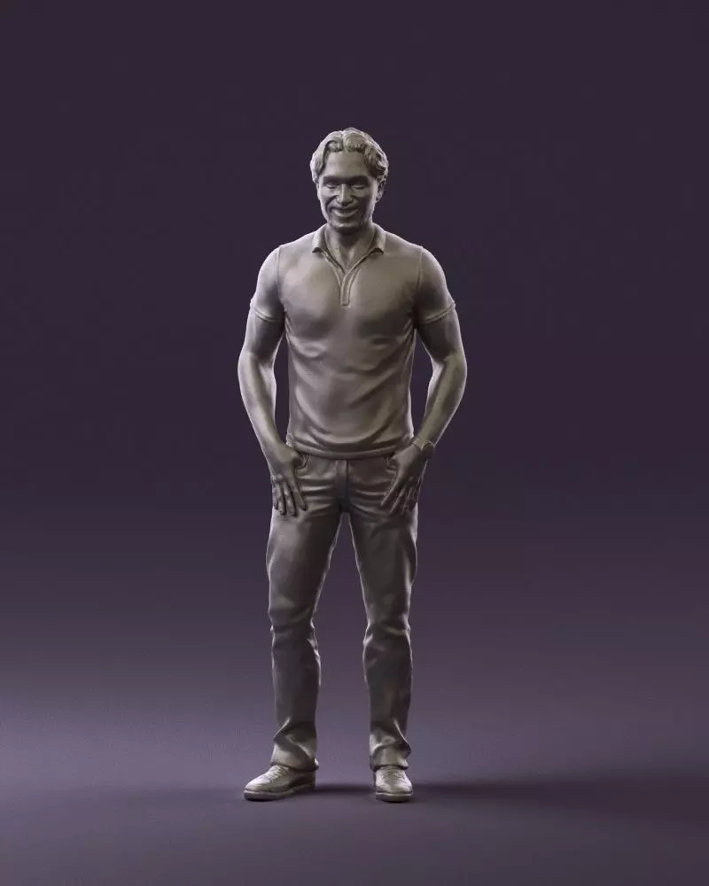 Smiling man in white polo 0790 3D Print Ready 3D print model_0