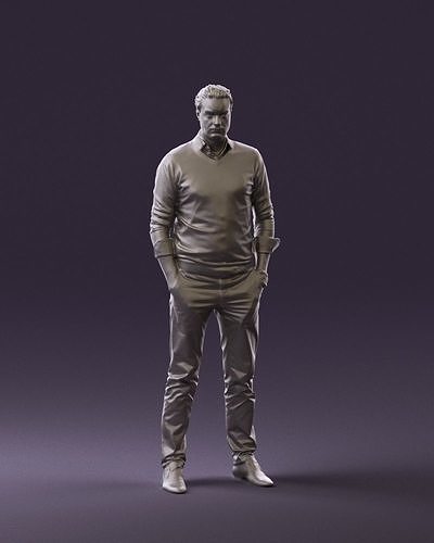 Man in light brown sweater two handspocket 0804 3D Print Ready 3D print model