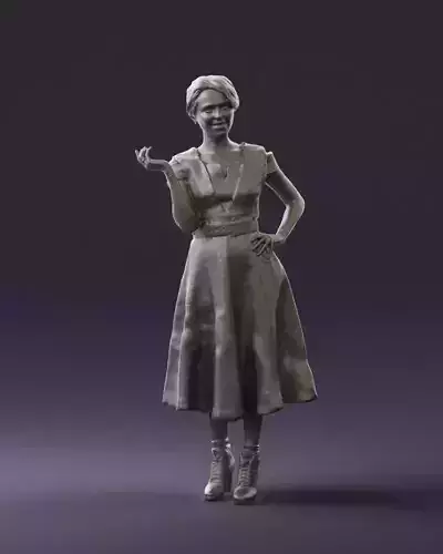 Smiling woman in black white dress 0799 3D Print Ready