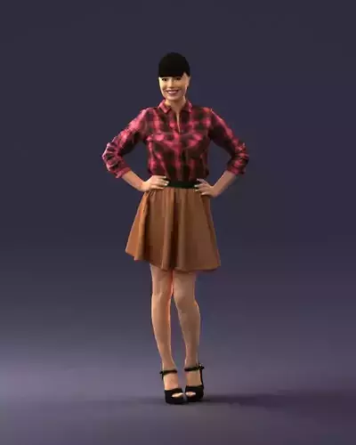 Smiling brunette in a plaid shirt 0356