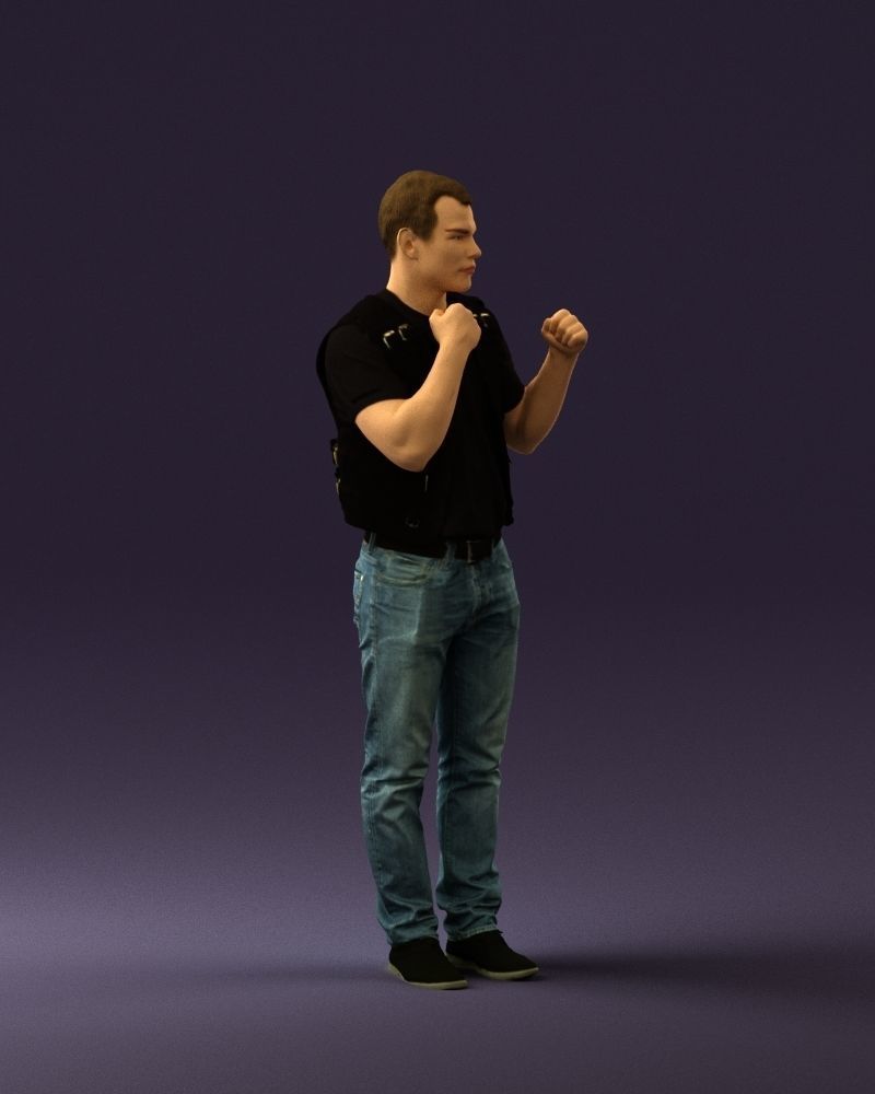 Man in black vest boxer pose 0814 3D model_9