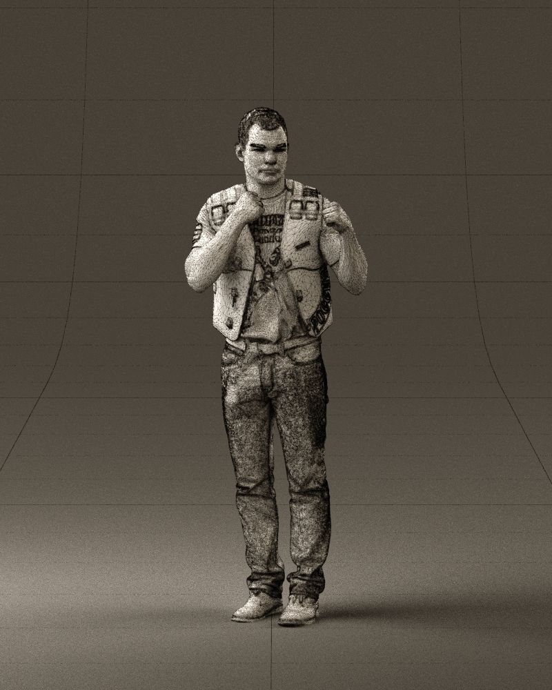 Man in black vest boxer pose 0814 3D model_2