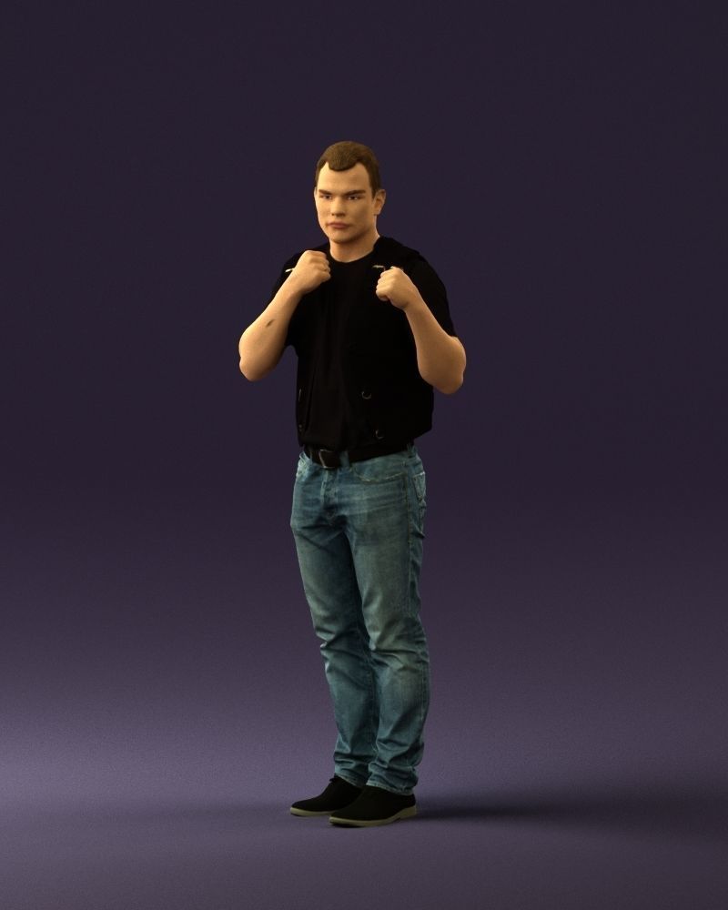 Man in black vest boxer pose 0814 3D model_30