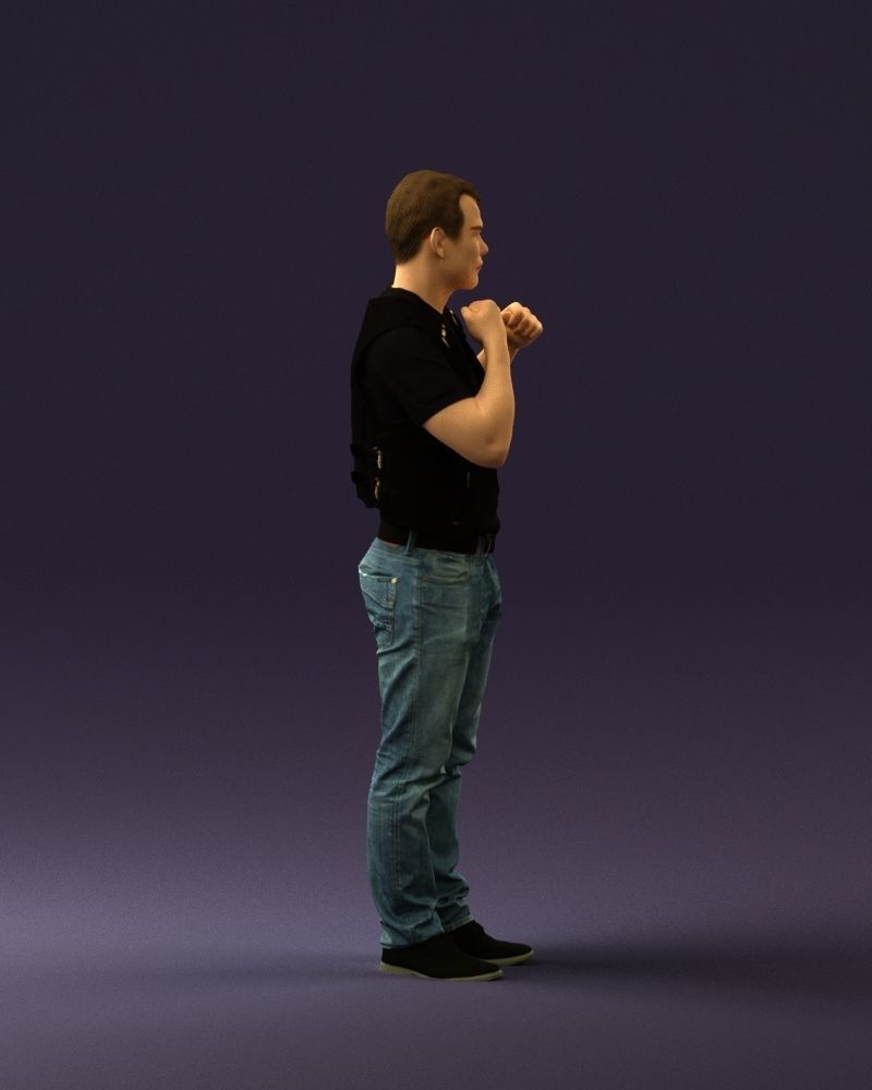 Man in black vest boxer pose 0814 3D model_12