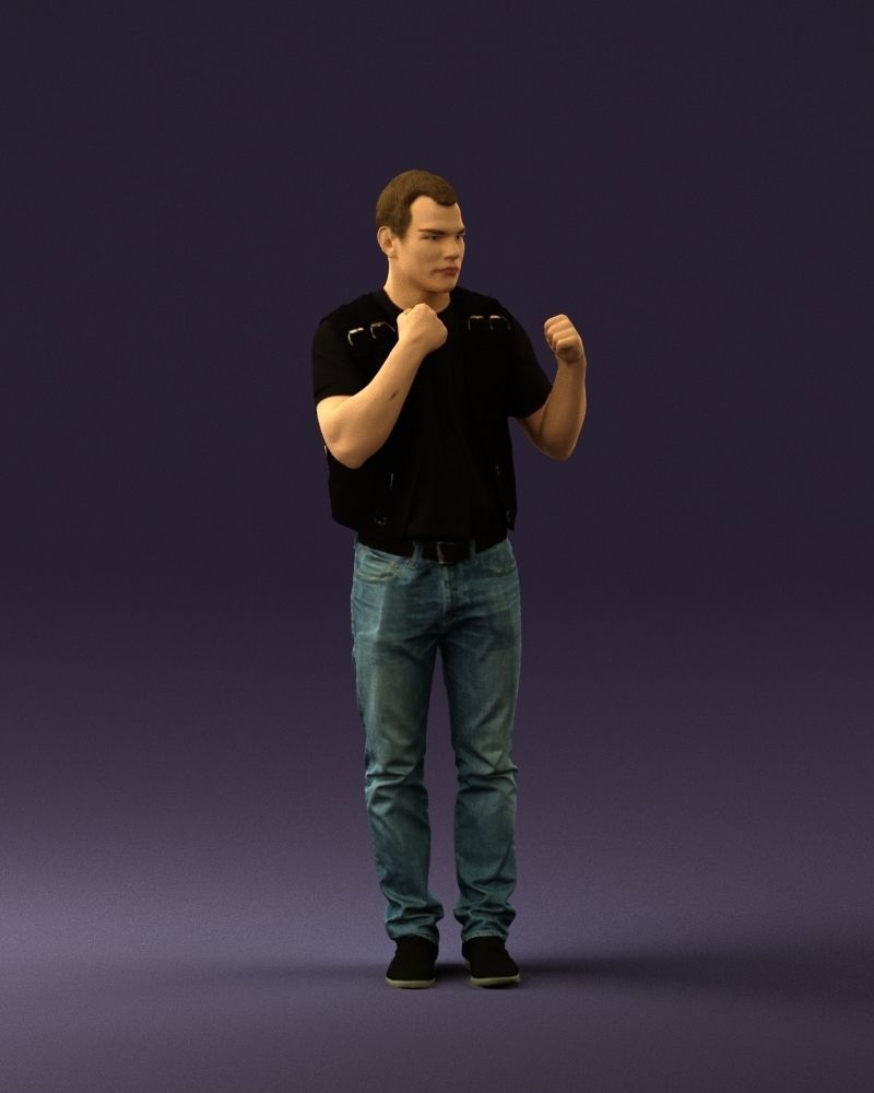Man in black vest boxer pose 0814 3D model_6