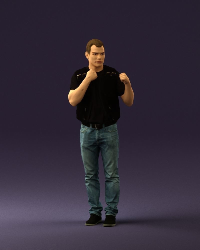 Man in black vest boxer pose 0814 3D model_3