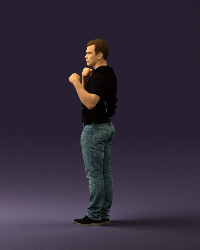 Man in black vest boxer pose 0814 3D model_24