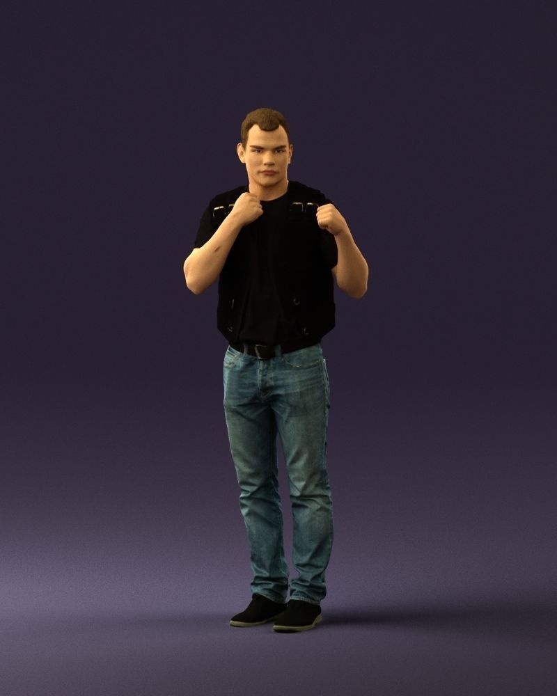 Man in black vest boxer pose 0814 3D model_33