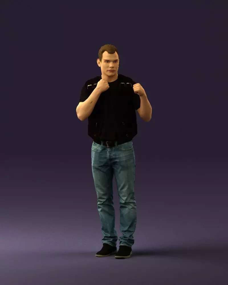 Man in black vest boxer pose 0814 3D model_0