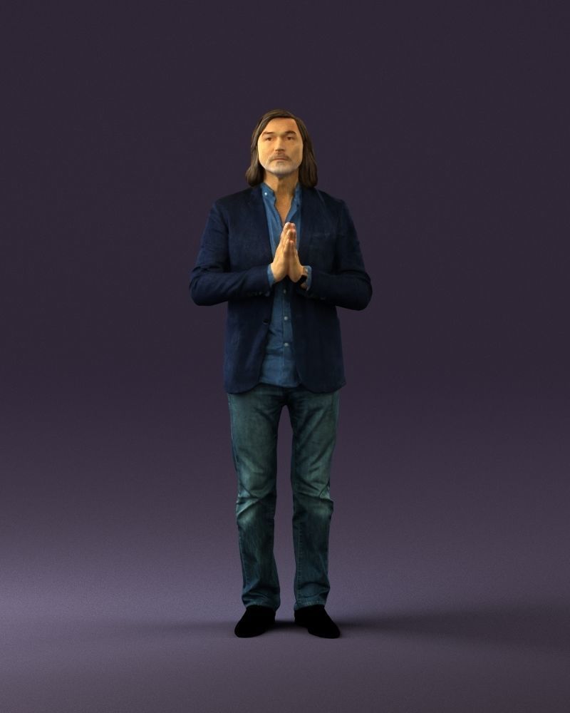 Man in blue top jeans hands like praying 0828 3D Print Ready 3D print model_23