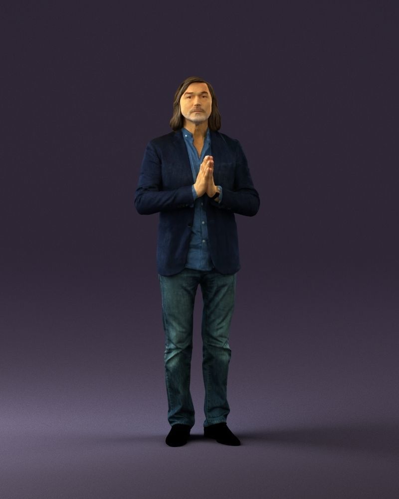 Man in blue top jeans hands like praying 0828 3D Print Ready 3D print model_25