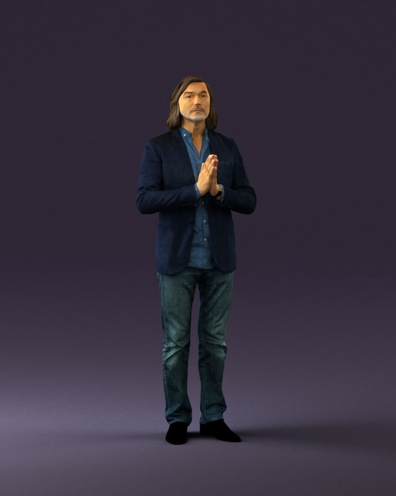Man in blue top jeans hands like praying 0828 3D Print Ready 3D print model_3
