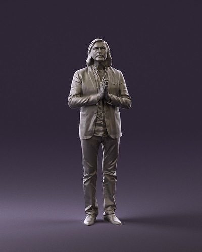 Man in blue top jeans hands like praying 0828 3D Print Ready 3D print model