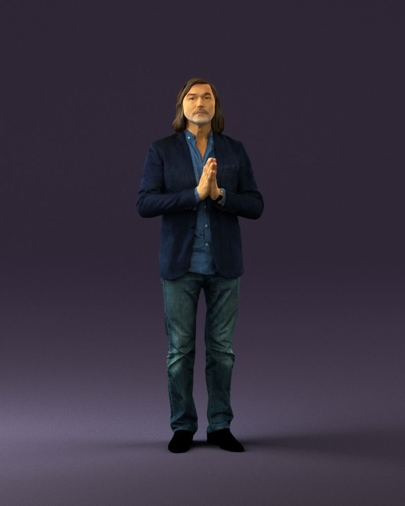 Man in blue top jeans hands like praying 0828 3D Print Ready 3D print model_1