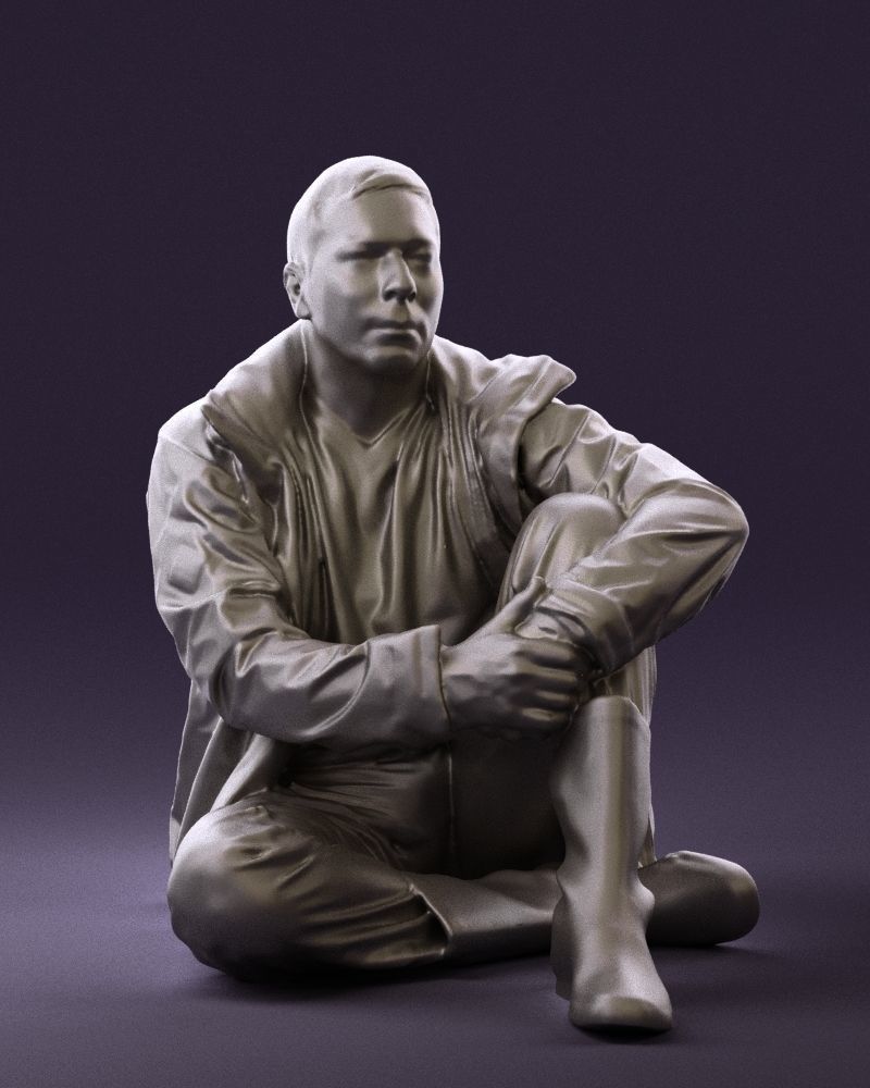 Serious man in yellow winter jacket seat 0825 3D Print Ready 3D print model_2
