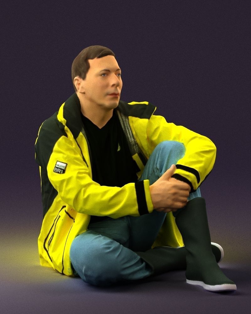 Serious man in yellow winter jacket seat 0825 3D Print Ready 3D print model_5