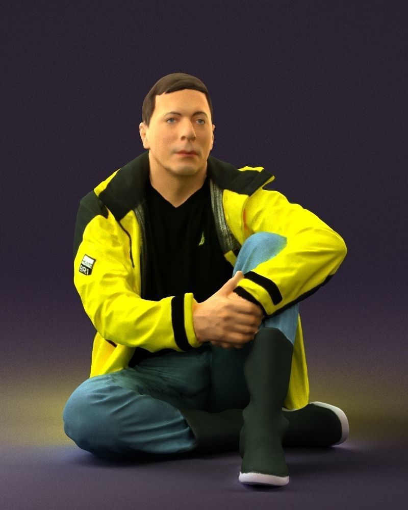 Serious man in yellow winter jacket seat 0825 3D Print Ready 3D print model_25