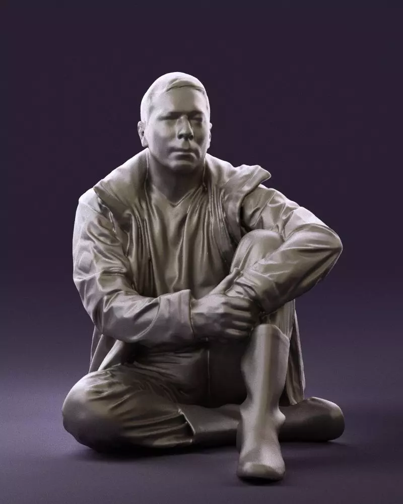 Serious man in yellow winter jacket seat 0825 3D Print Ready 3D print model_0