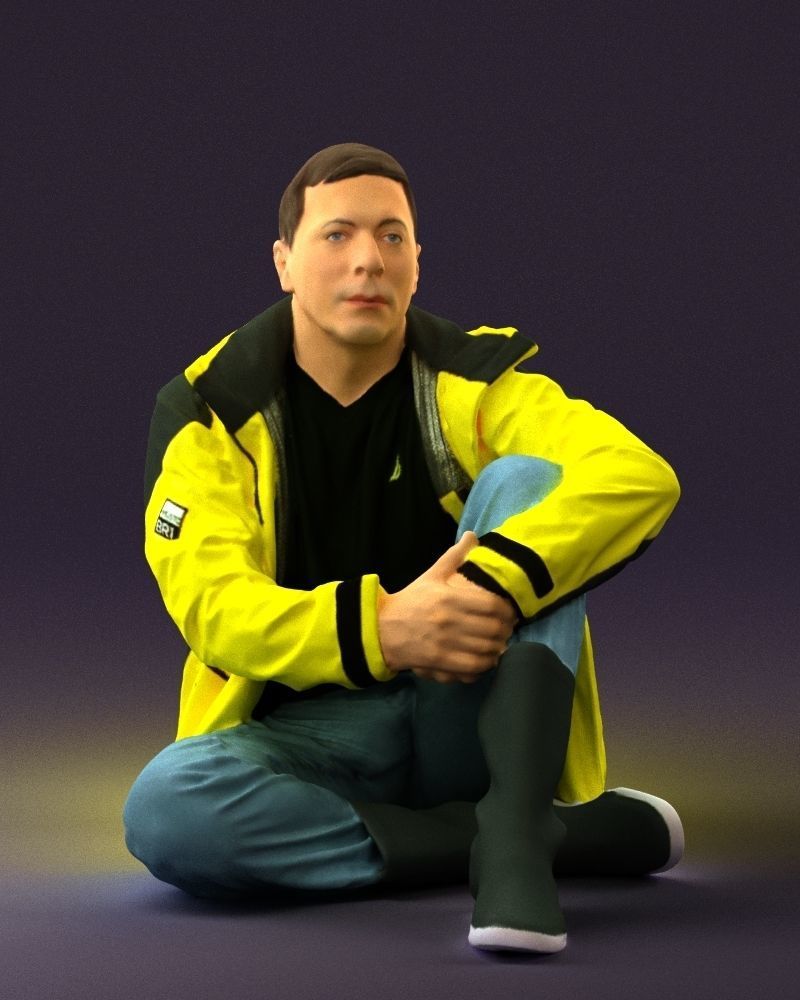 Serious man in yellow winter jacket seat 0825 3D Print Ready 3D print model_1
