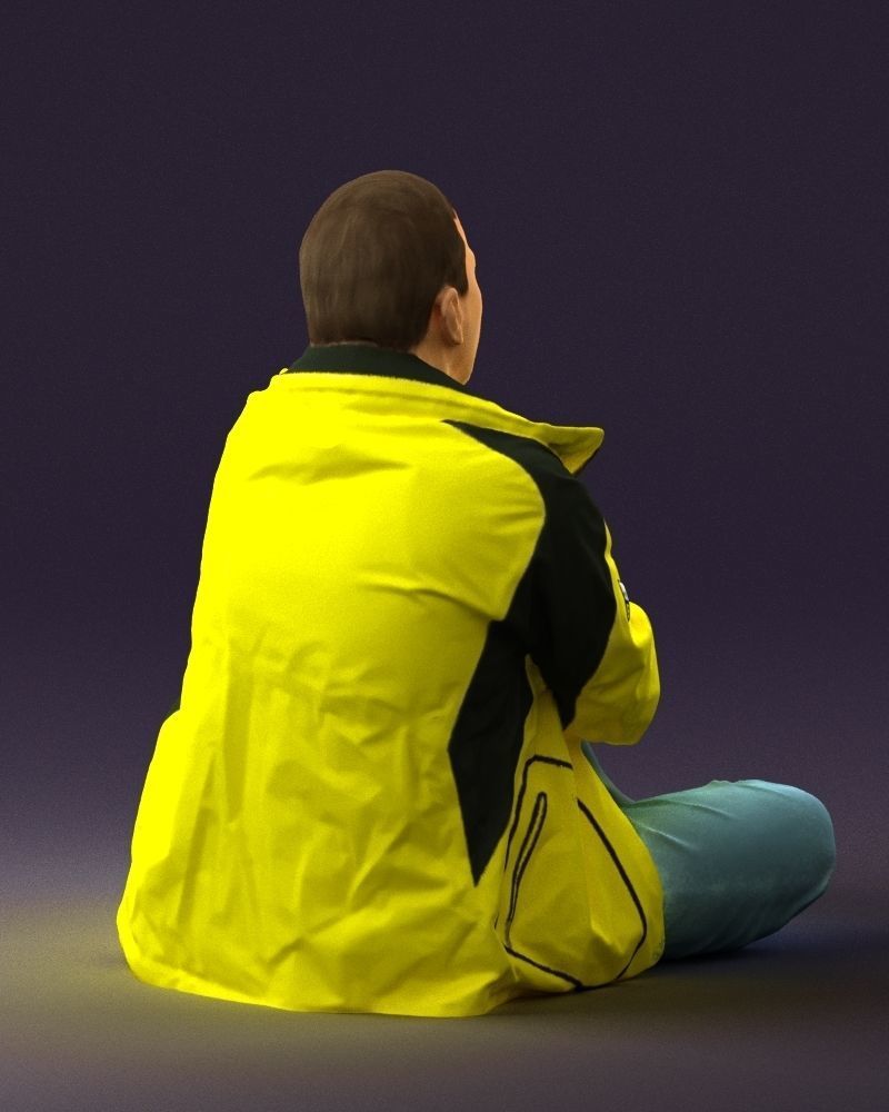 Serious man in yellow winter jacket seat 0825 3D Print Ready 3D print model_11