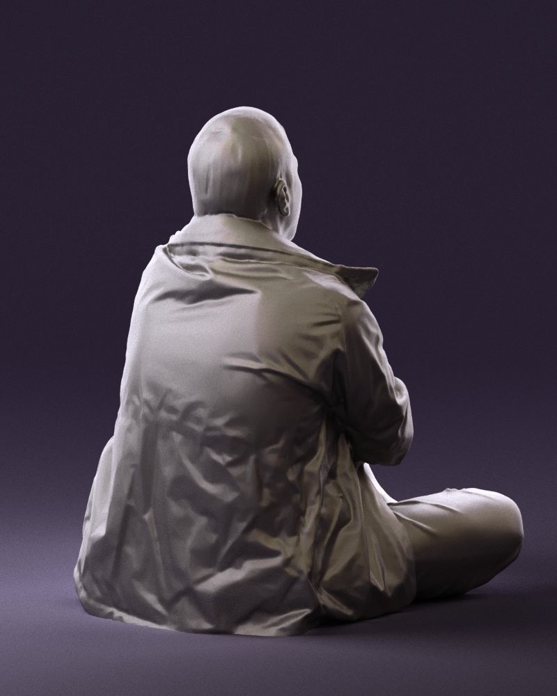 Serious man in yellow winter jacket seat 0825 3D Print Ready 3D print model_10