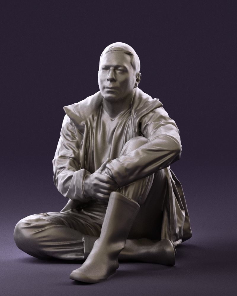 Serious man in yellow winter jacket seat 0825 3D Print Ready 3D print model_20
