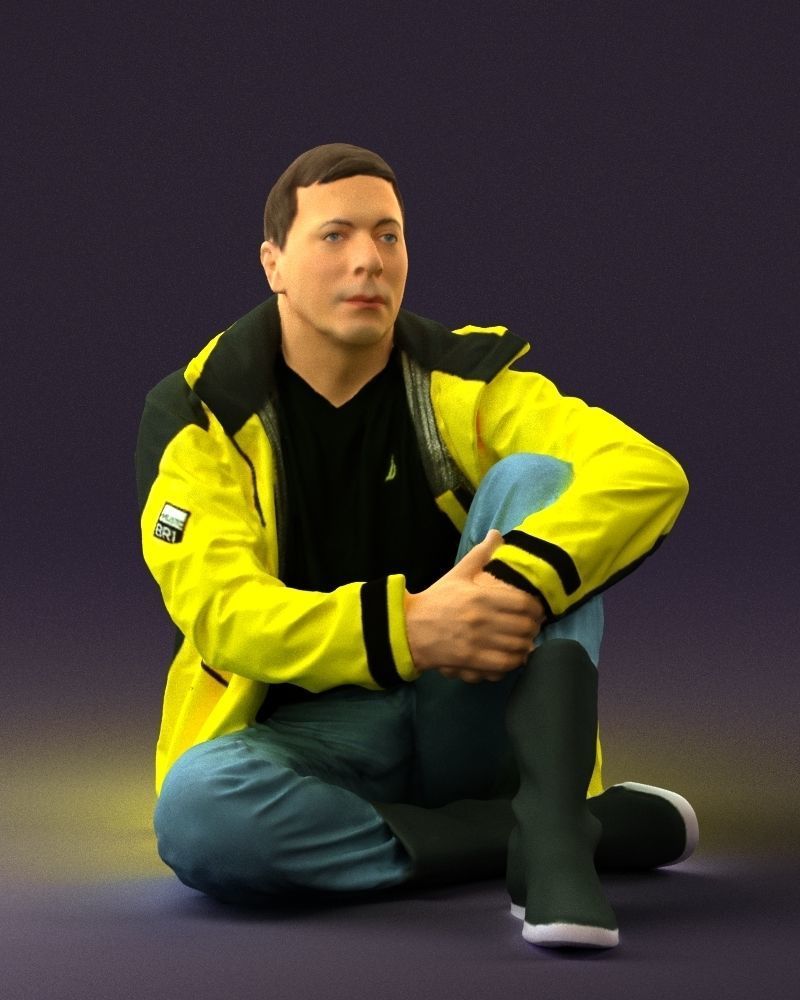 Serious man in yellow winter jacket seat 0825 3D Print Ready 3D print model_3