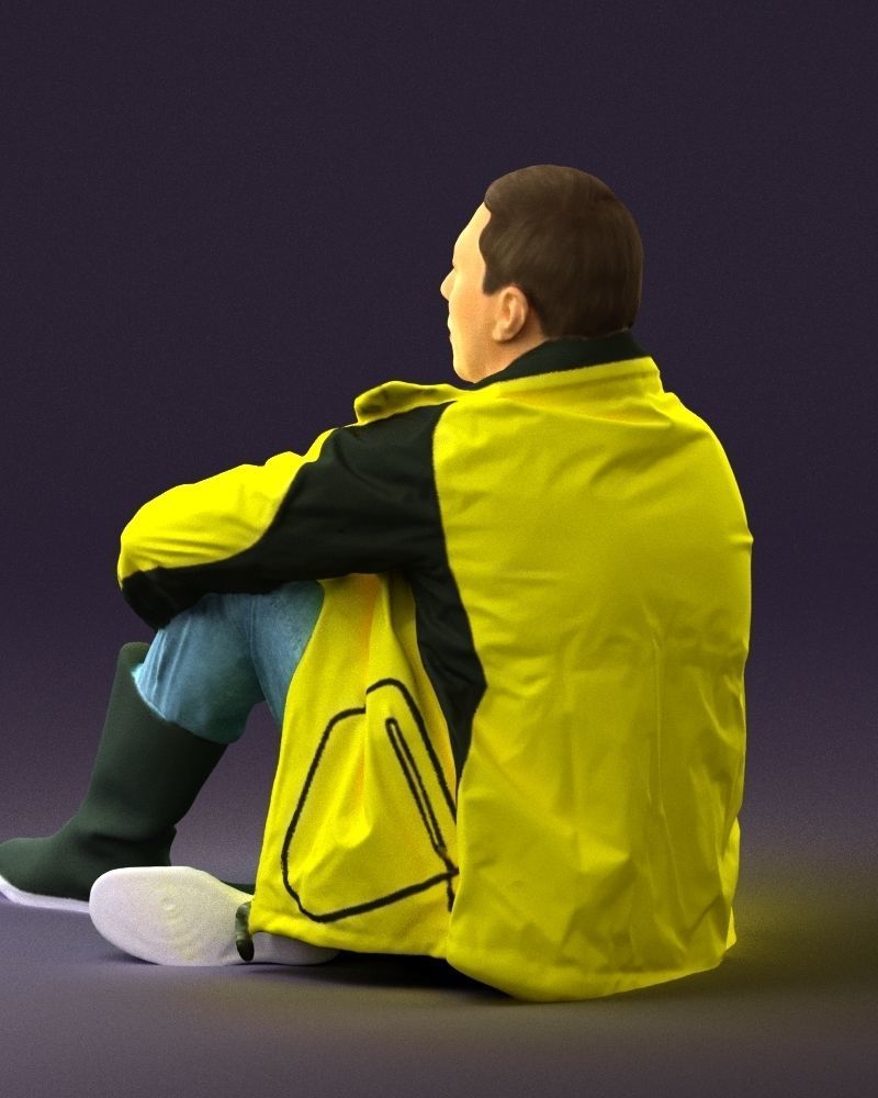 Serious man in yellow winter jacket seat 0825 3D Print Ready 3D print model_15