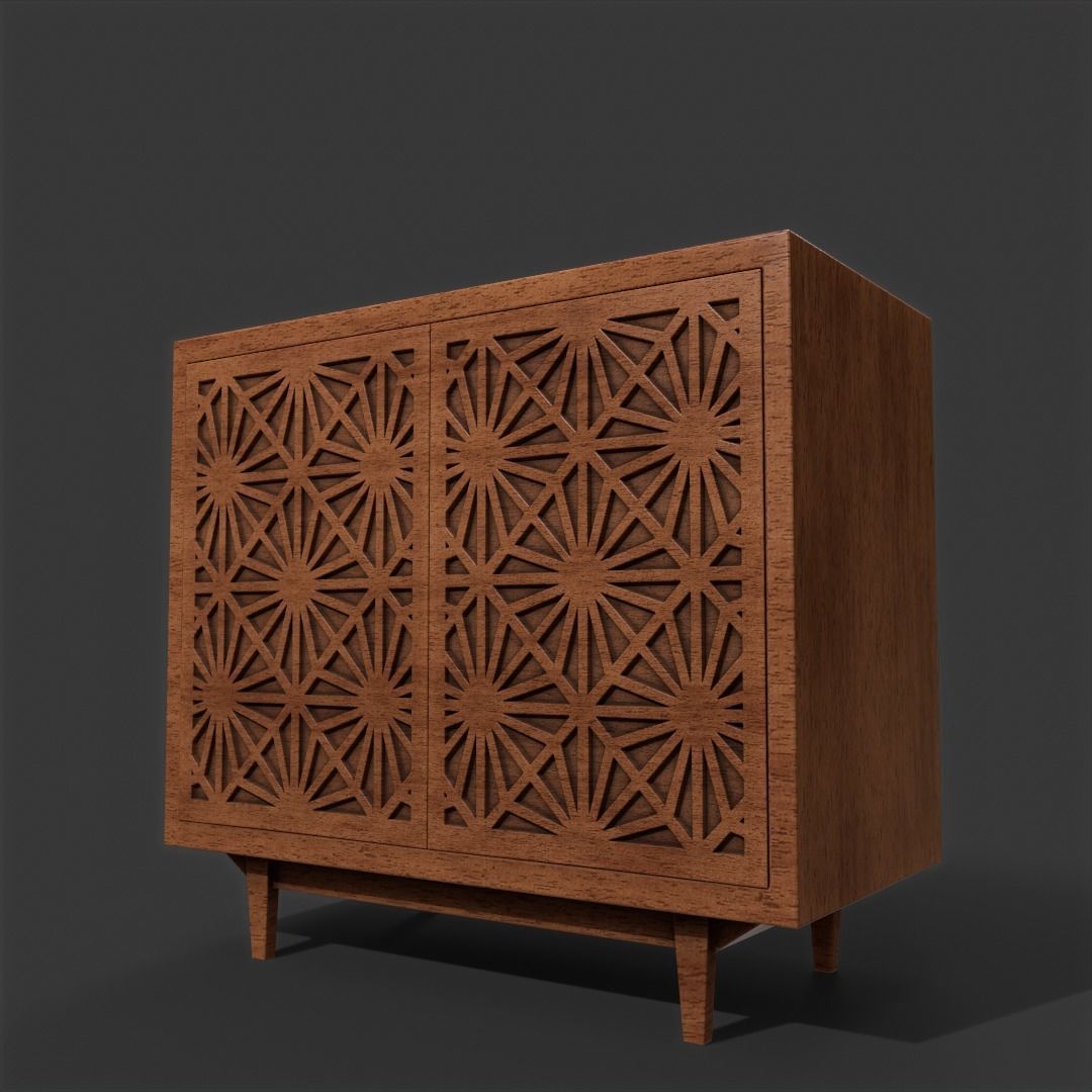 Pbr Cabinet With Cnc carved Doors 3D model_3
