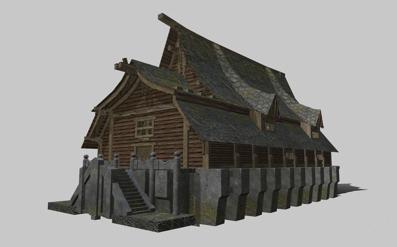 Fantasy Longhouse Low-poly 3D model_10