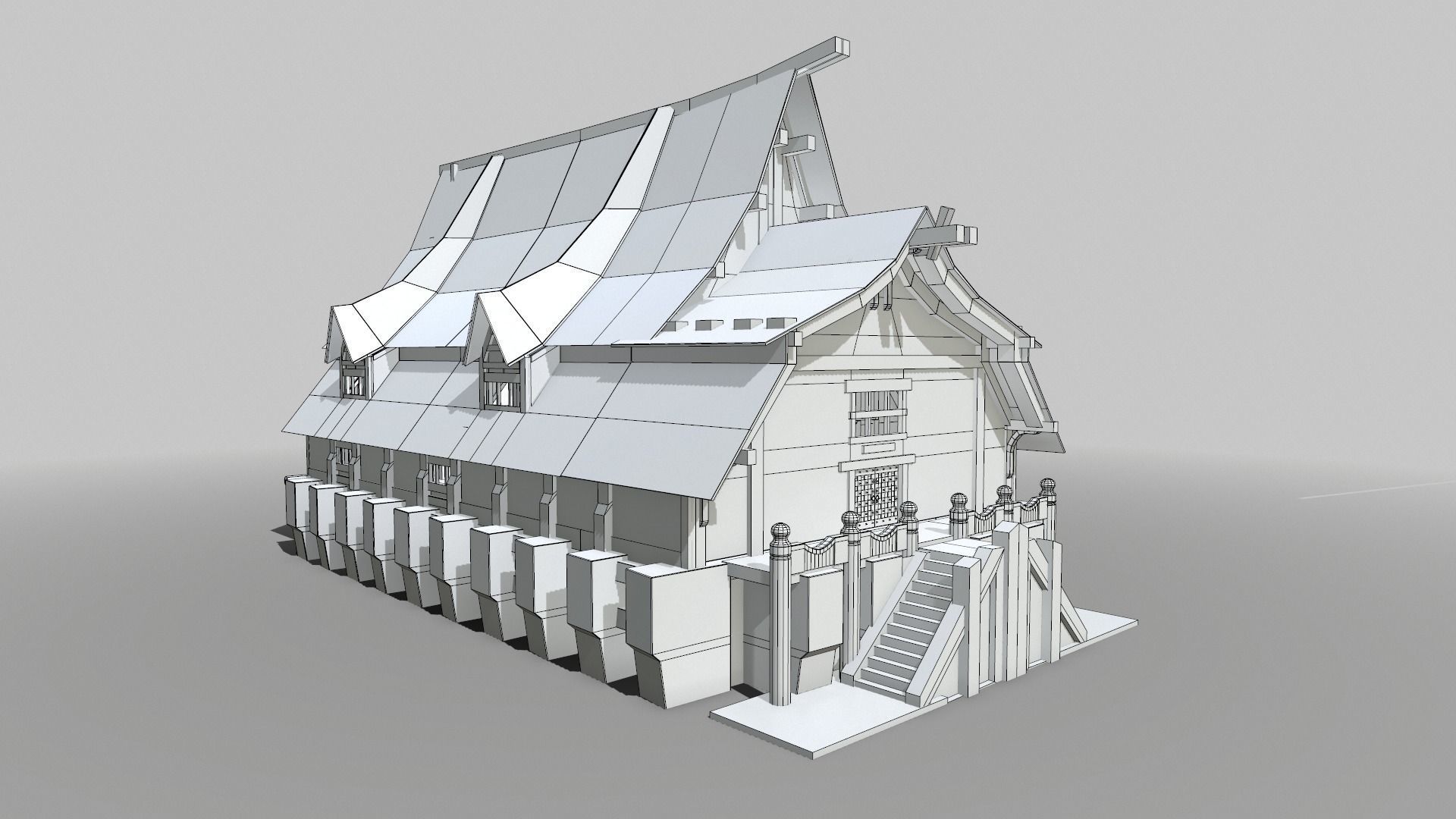 Fantasy Longhouse Low-poly 3D model_11