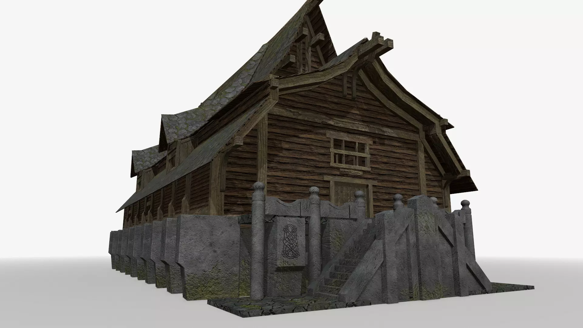 Fantasy Longhouse Low-poly 3D model_0