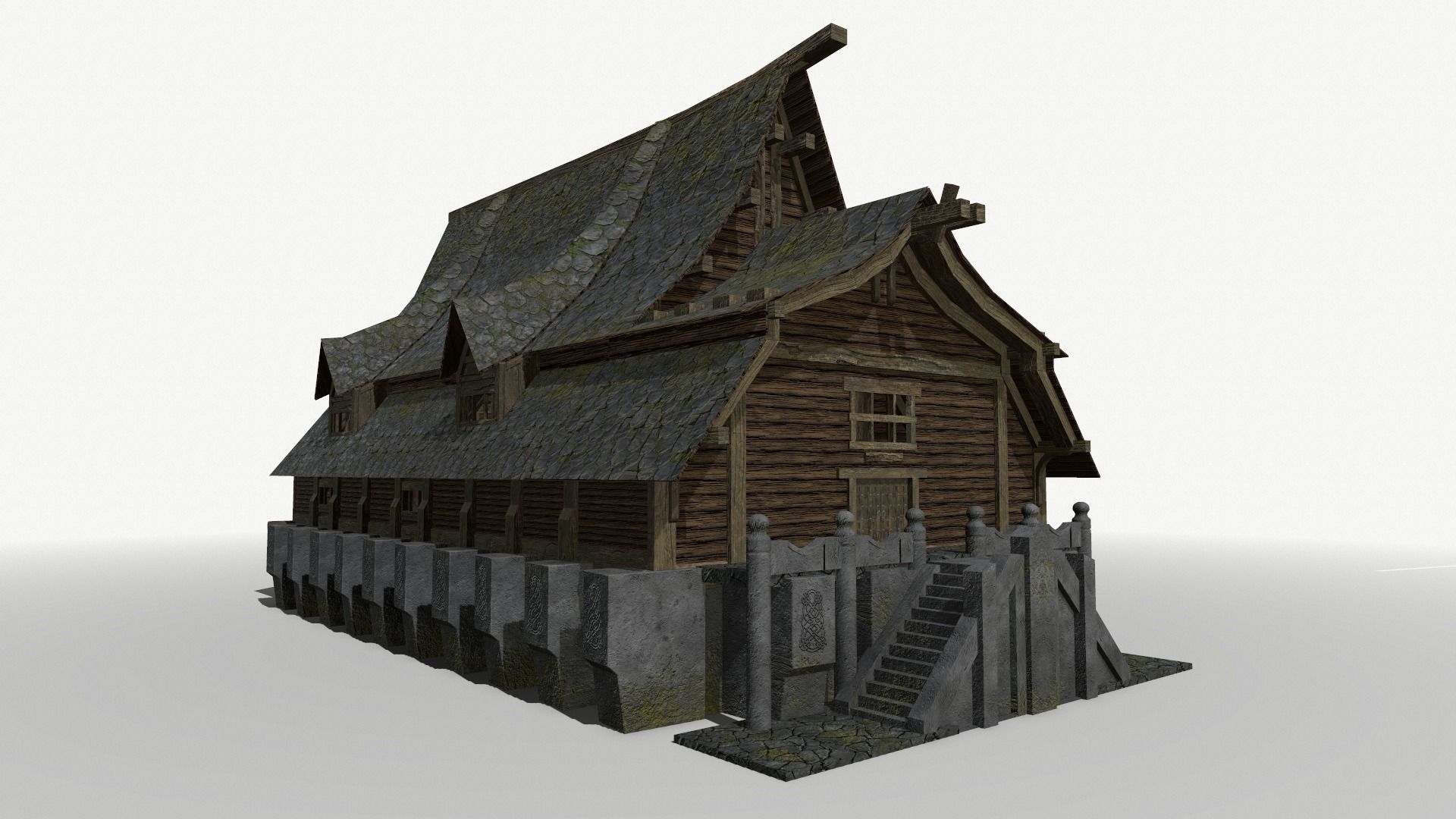 Fantasy Longhouse Low-poly 3D model_7