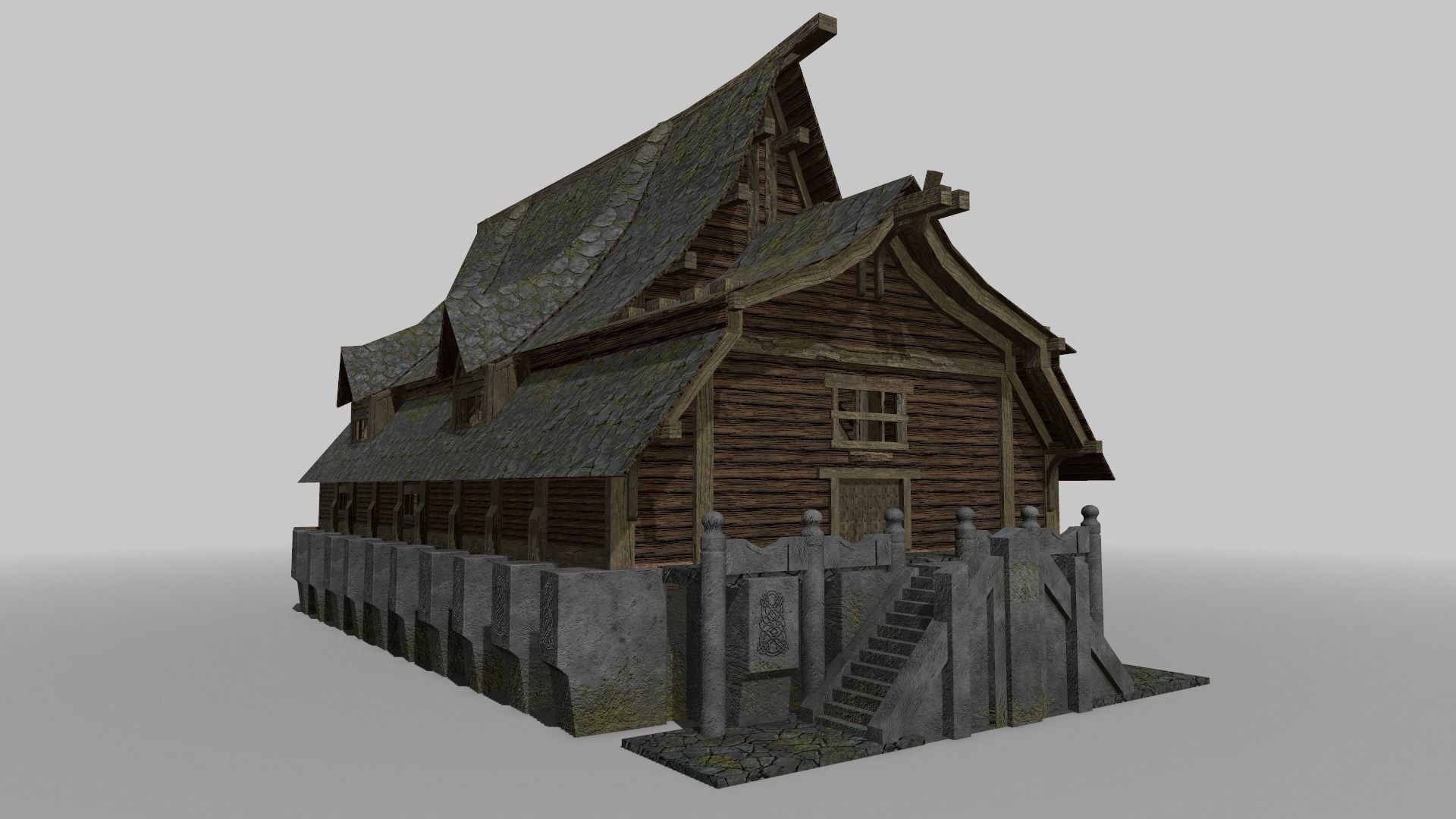Fantasy Longhouse Low-poly 3D model_6