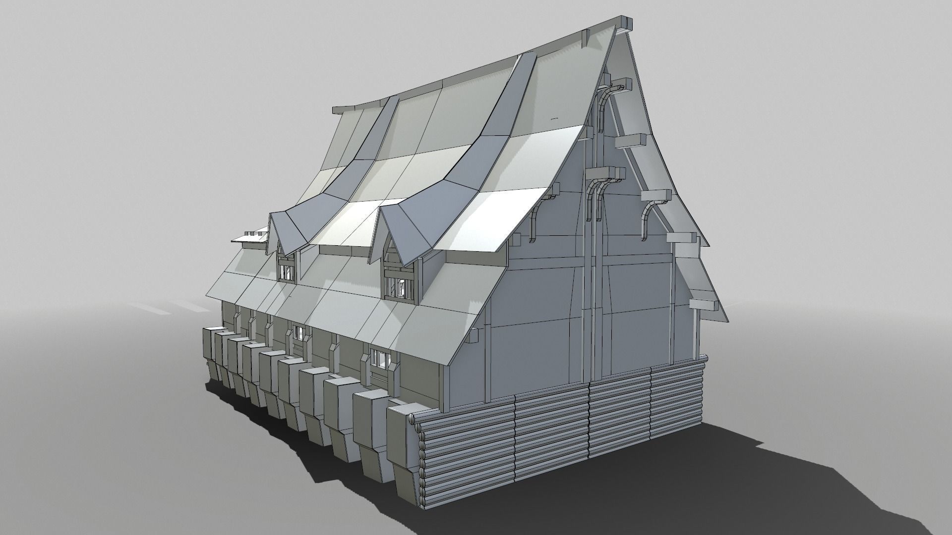 Fantasy Longhouse Low-poly 3D model_12