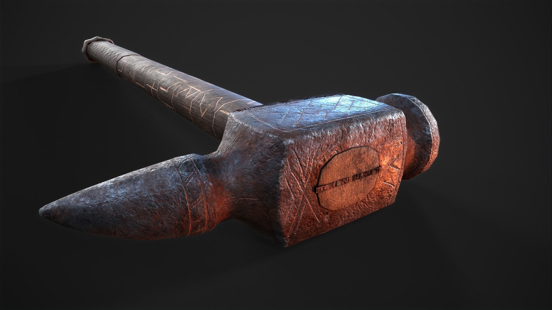 Viking War Hammer Low-poly 3D model_5