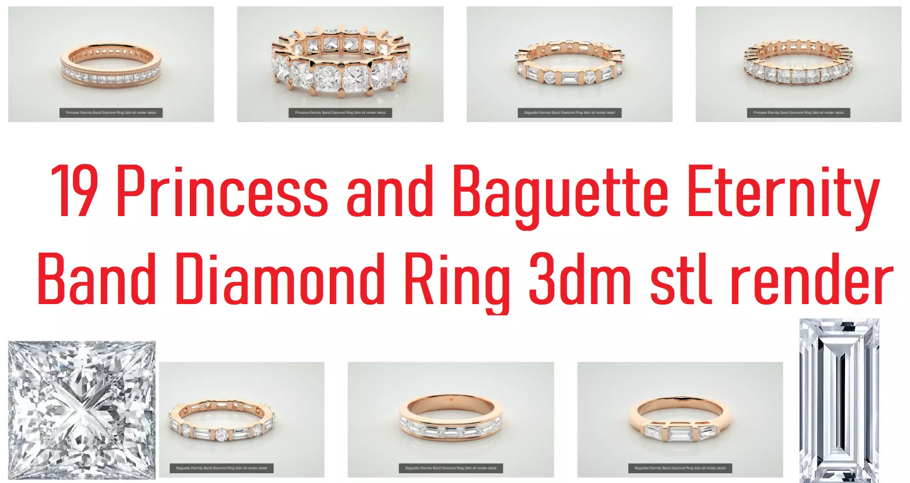19 Princess and Baguette Eternity Band Diamond Ring 3dm stl  3D Model Collection_0
